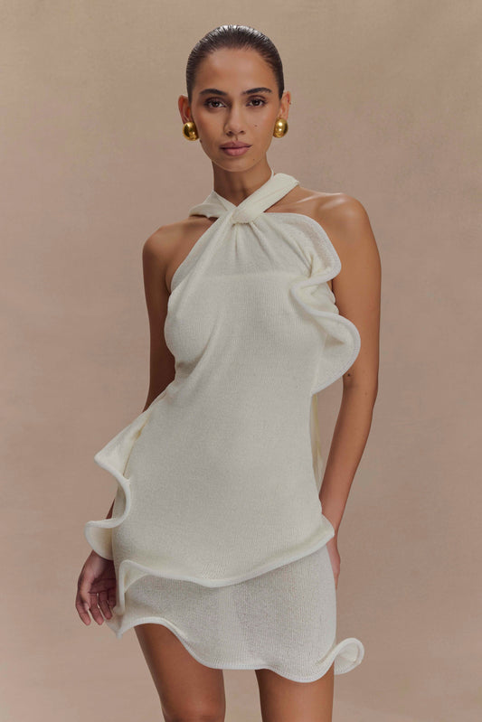 Mini-robe Caprice en jersey à col montant - Blanc