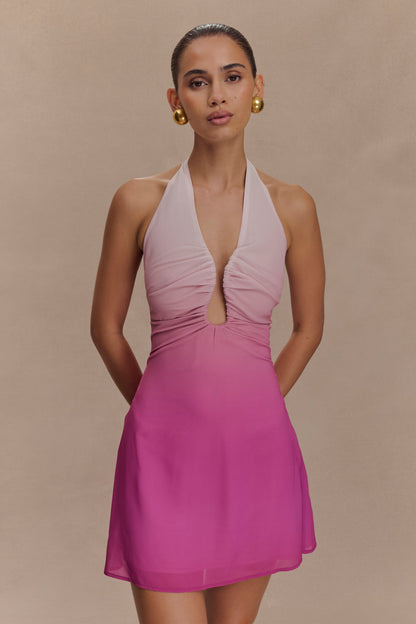 Mini-robe halter en mousseline de soie Malakhai - Rose dégradé