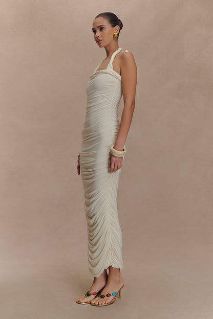 Robe midi à col montant et plis Camila - Ivoire