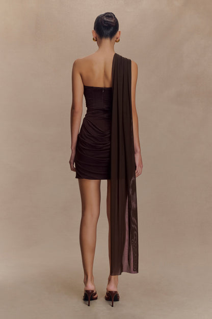 Mini-robe moulante et en maille Mattea avec foulard - Chocolat noir