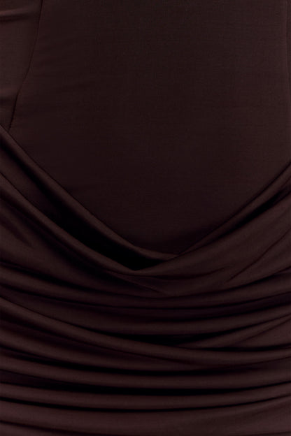 Mini-robe moulante et en maille Mattea avec foulard - Chocolat noir