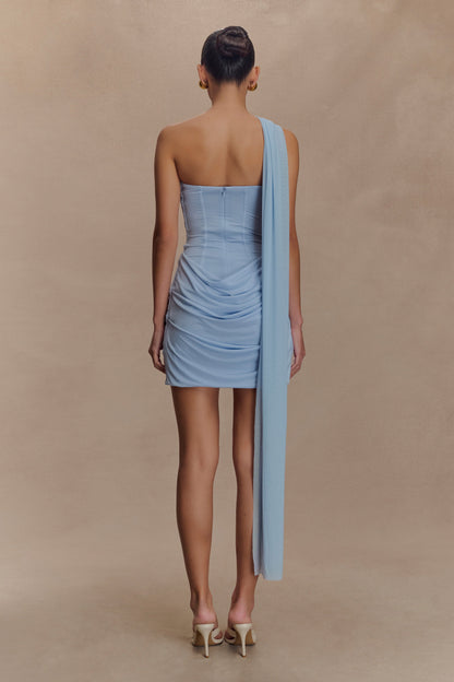 Mini-robe Mattea en jersey fluide et en maille avec foulard - Bleu clair