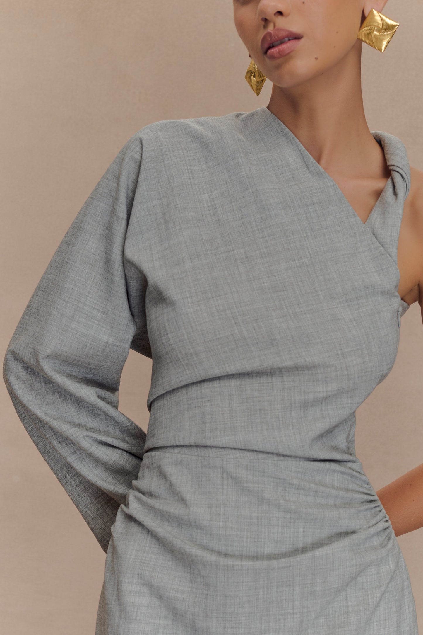 Mini-robe Dorian à épaules torsadées - Gris anthracite chiné