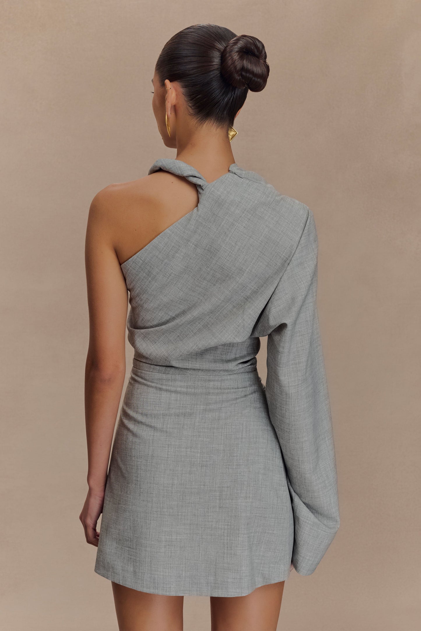 Mini-robe Dorian à épaules torsadées - Gris anthracite chiné