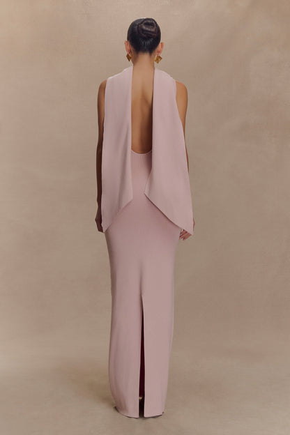 Robe Maxi en Tricot Darby avec Écharpe - Rose Pâle