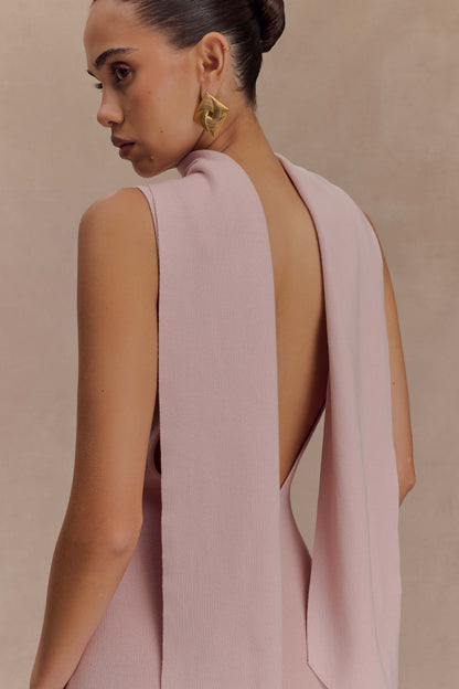 Robe Maxi en Tricot Darby avec Écharpe - Rose Pâle