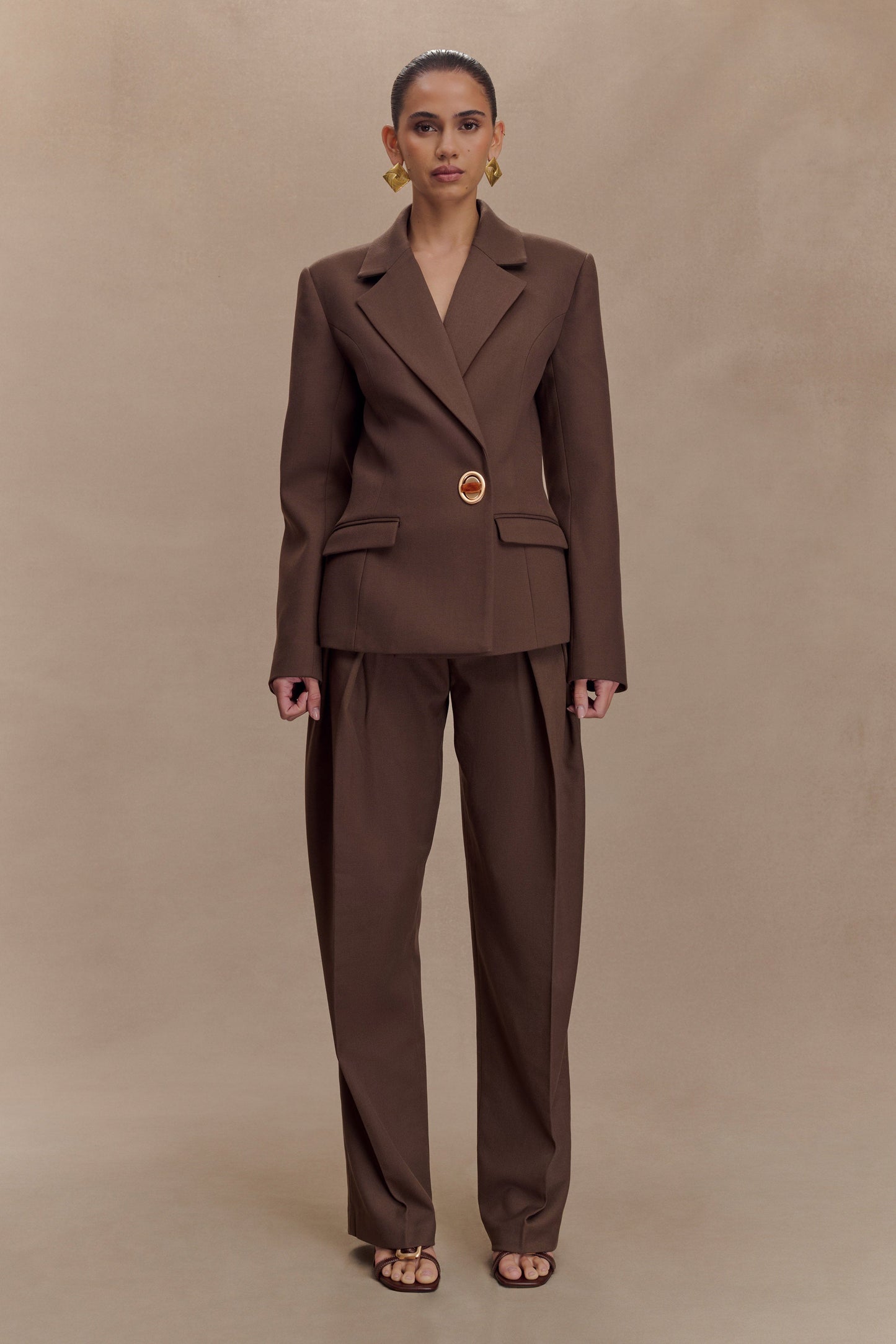 Blazer taille haute à effet cintré - Chocolat