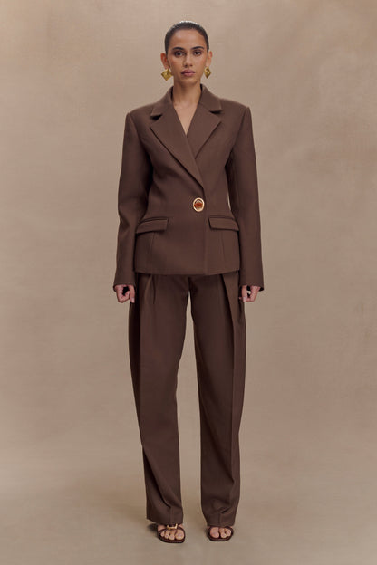 Pantalon à taille haute plissé Penelope - Chocolat