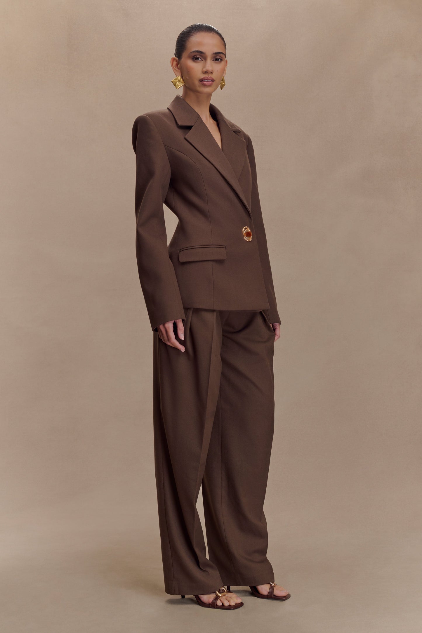 Blazer taille haute à effet cintré - Chocolat