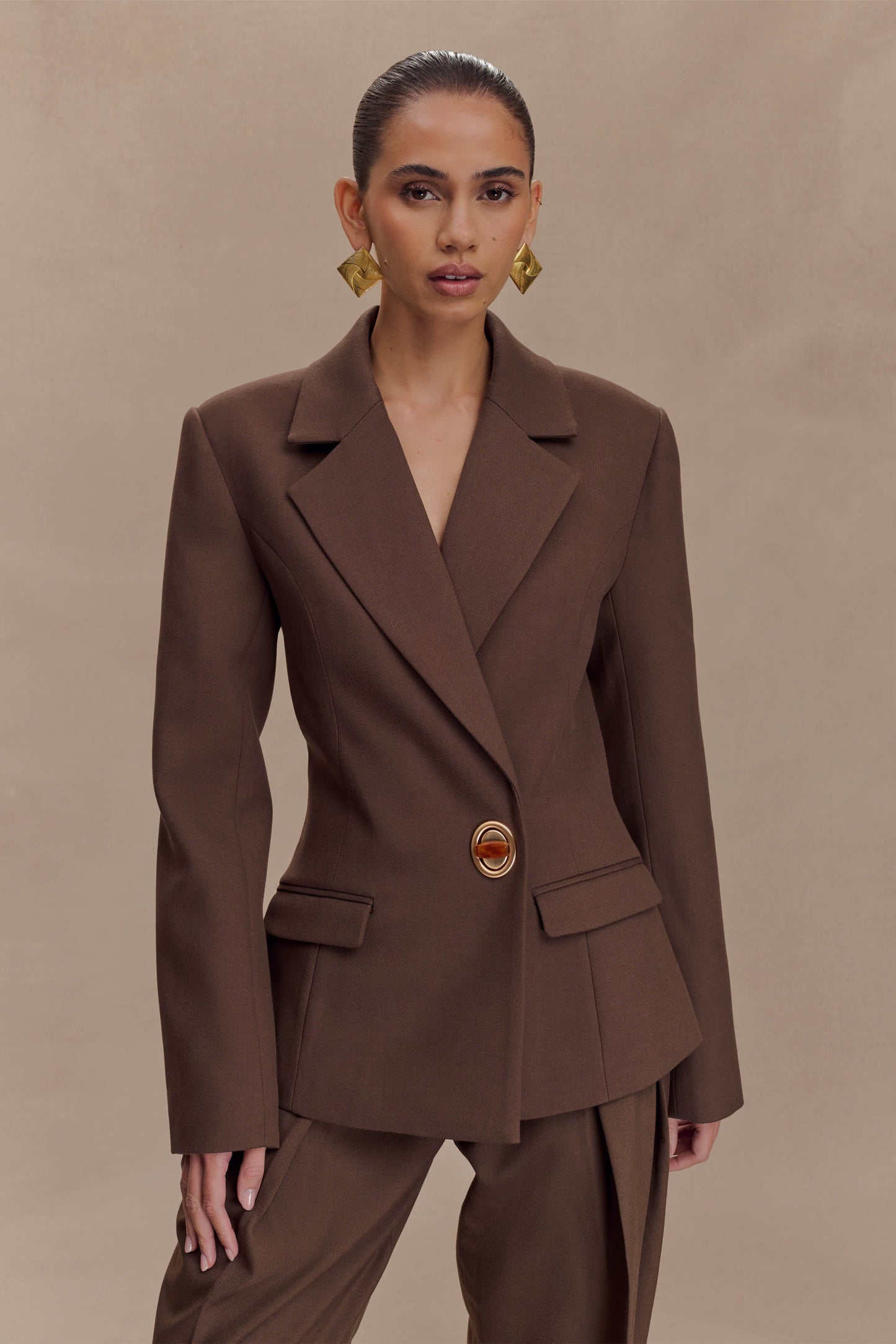 Blazer taille haute à effet cintré - Chocolat