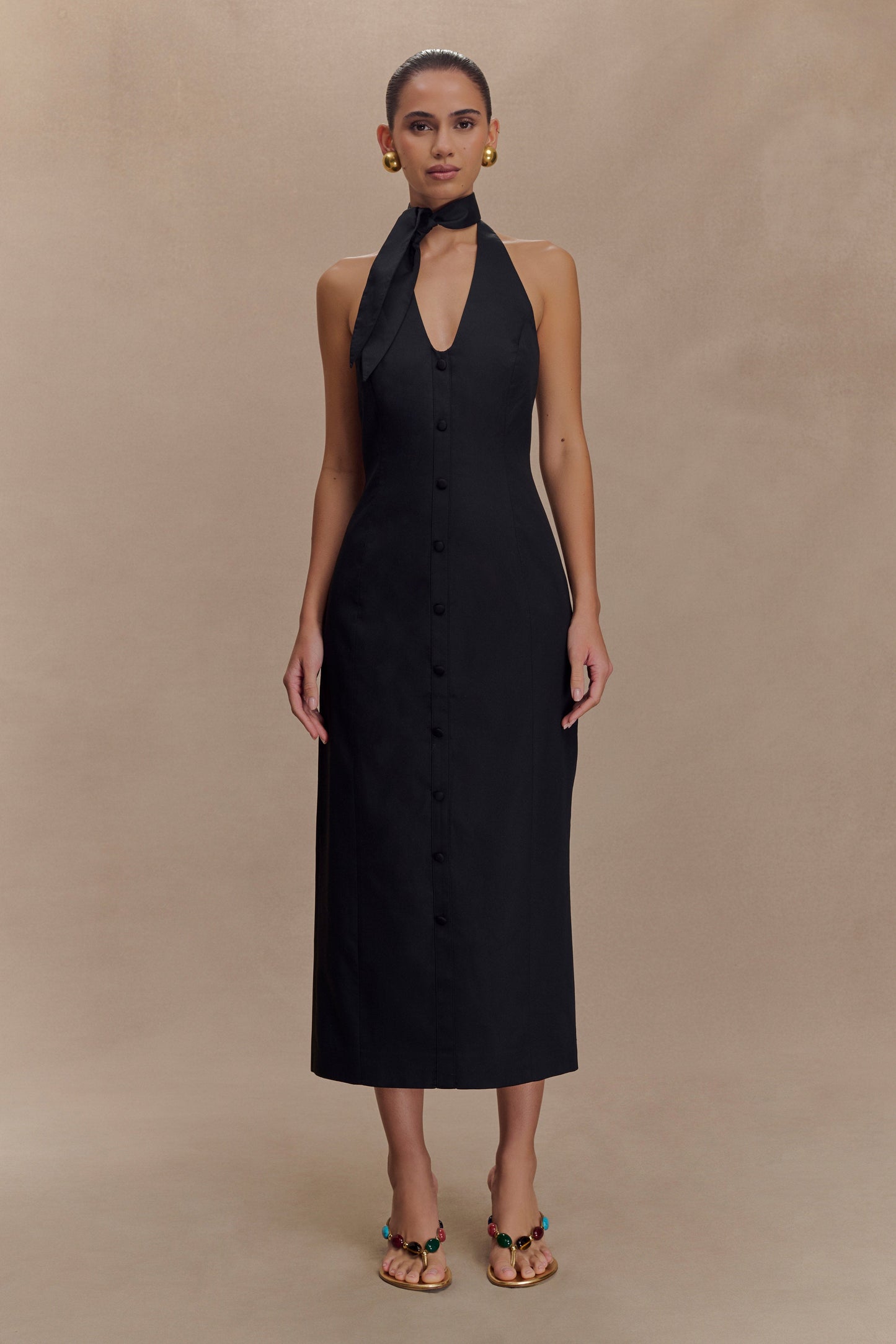 Robe midi à col montant Simona - Noir