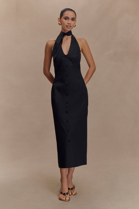 Robe midi à col montant Simona - Noir
