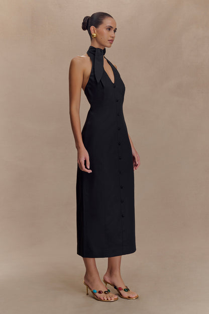 Robe midi à col montant Simona - Noir
