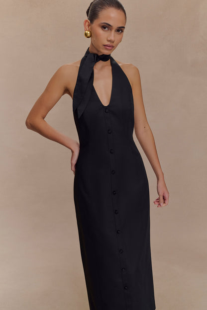 Robe midi à col montant Simona - Noir