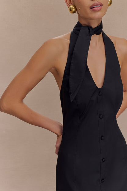 Robe midi à col montant Simona - Noir