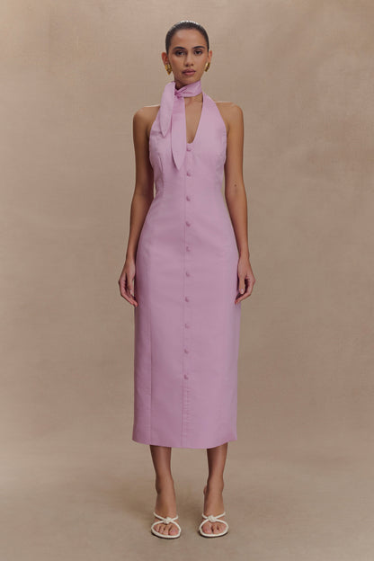 Robe midi à col halter Simona - Rose poudré