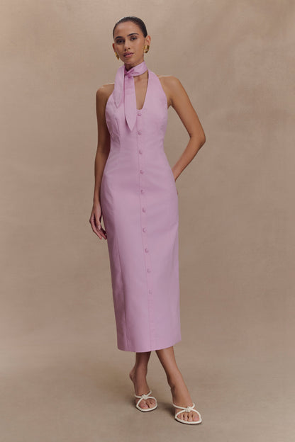 Robe midi à col halter Simona - Rose poudré