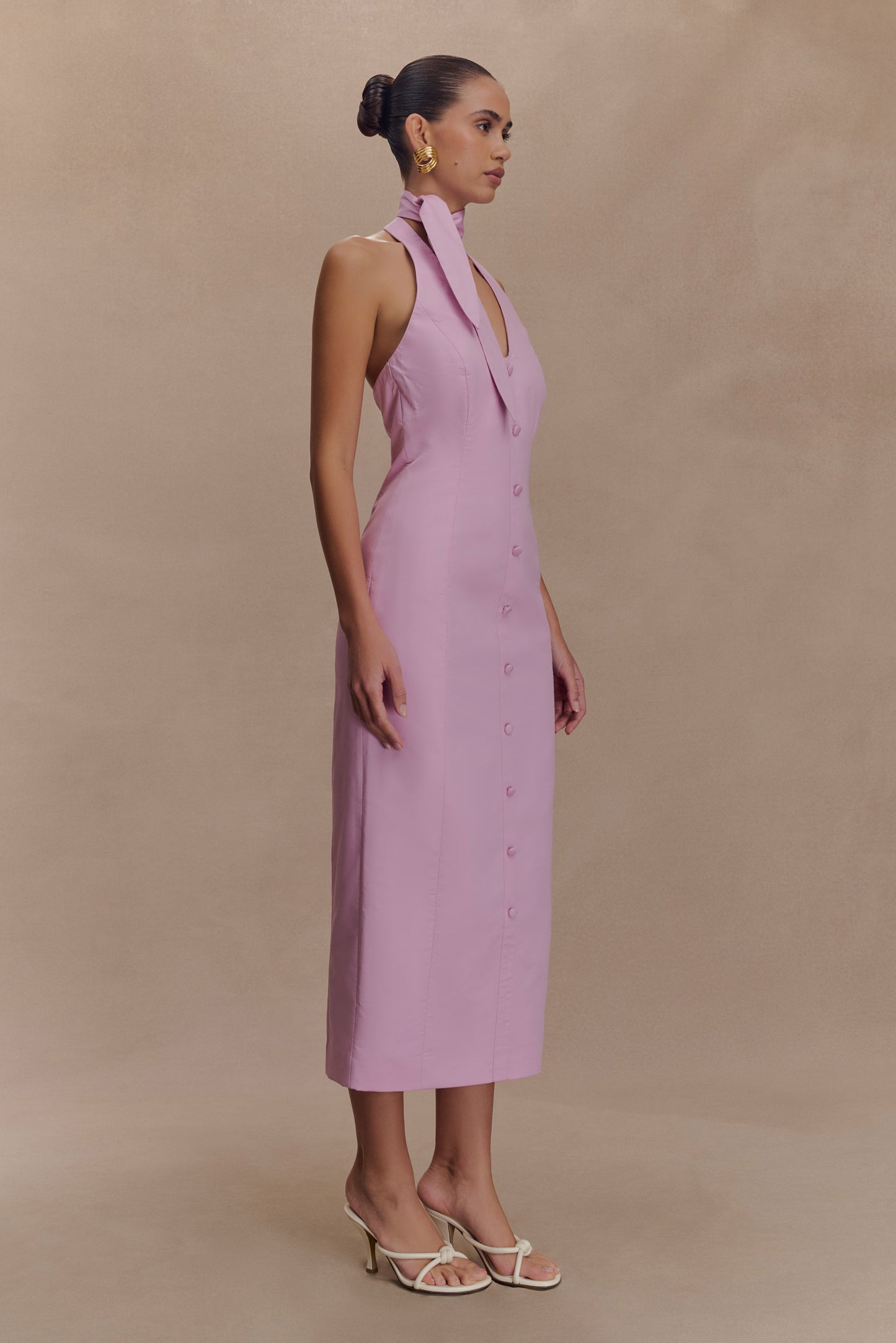 Robe midi à col halter Simona - Rose poudré