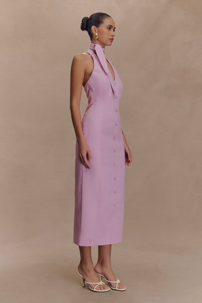 Robe midi à col halter Simona - Rose poudré