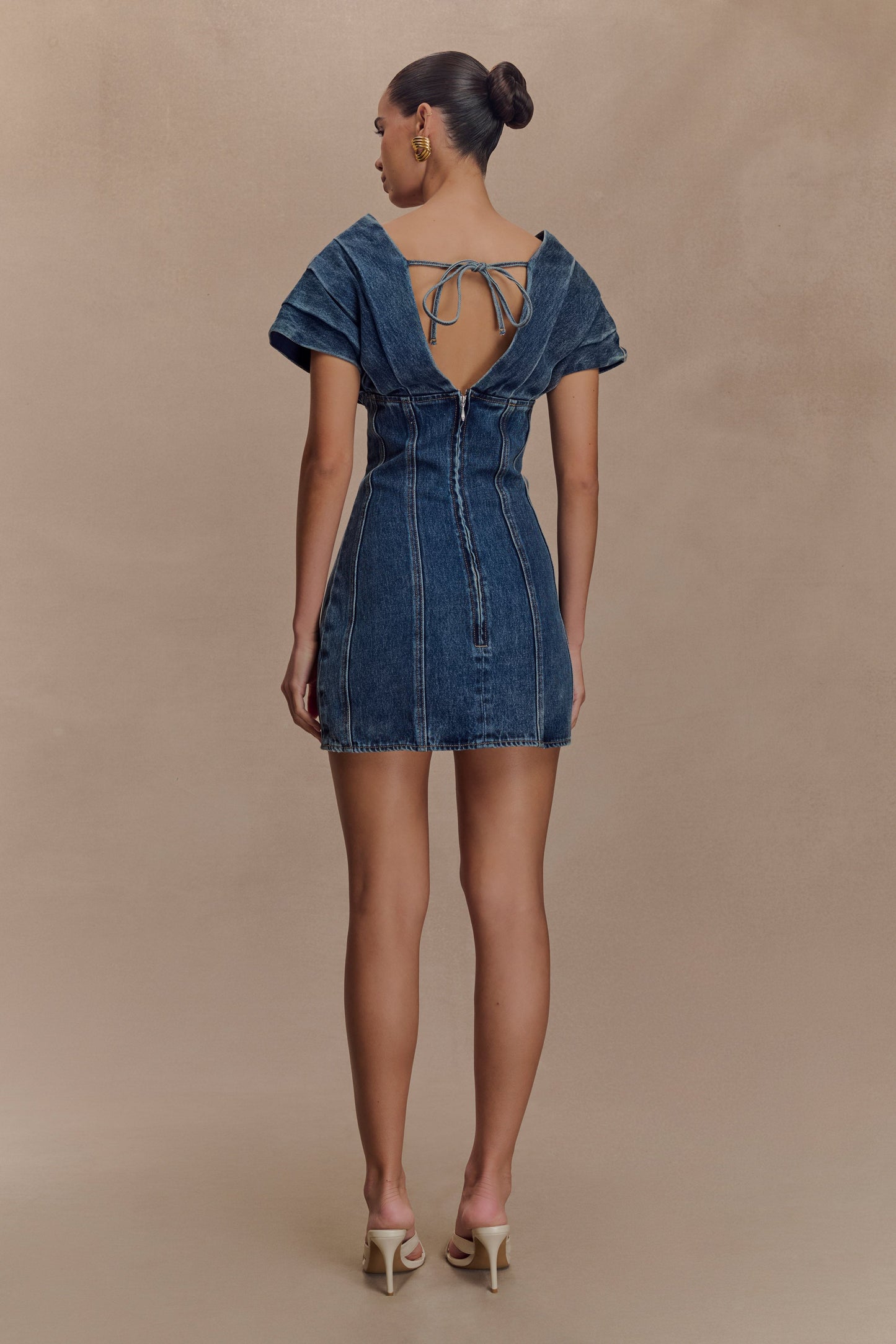 Mini-robe en jean à épaules dénudées Pascale - Bleu foncé délavé