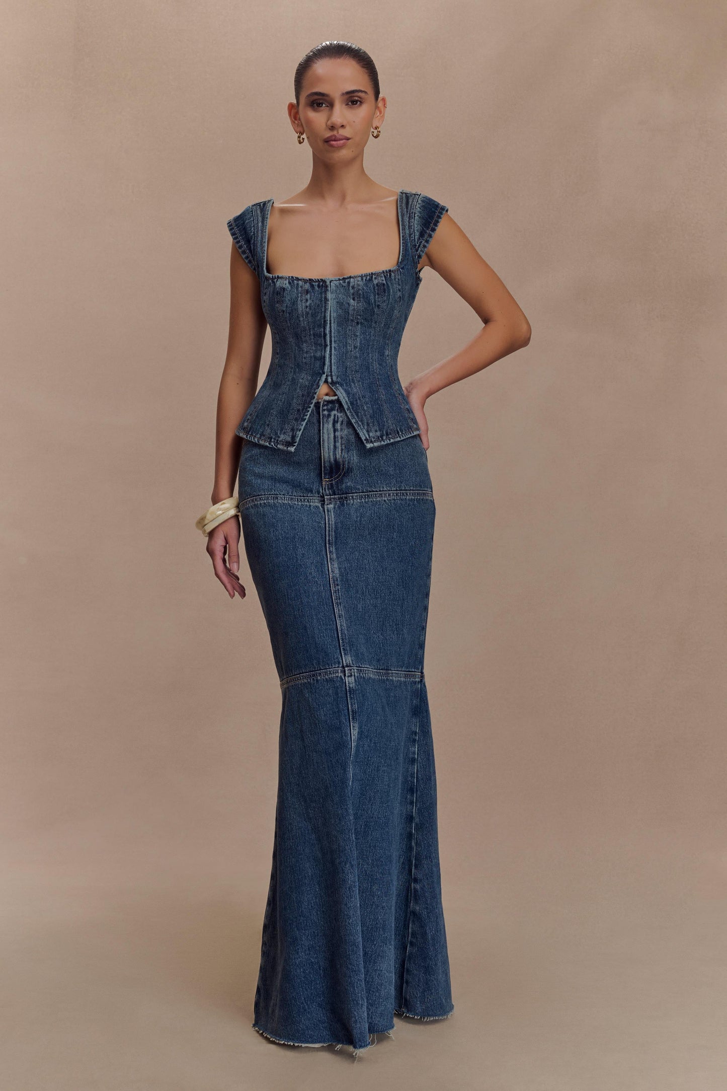 Top en jean à manches courtes Loretta - Bleu foncé délavé