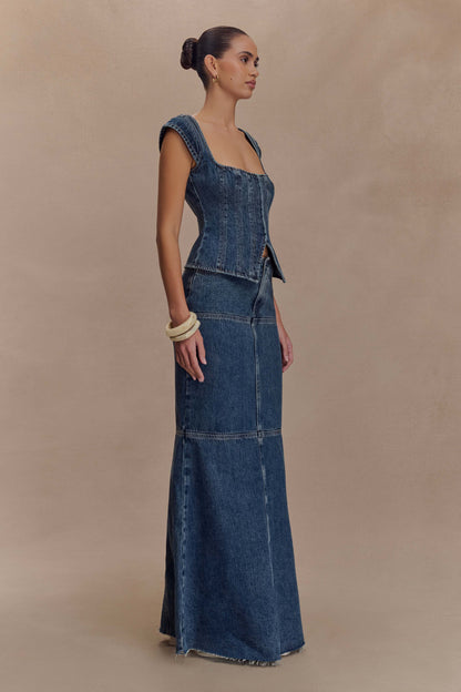 Top en jean à manches courtes Loretta - Bleu foncé délavé