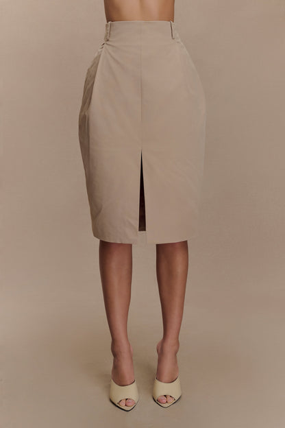Jupe mi-longueur Vera en twill avec fente avant - Camel