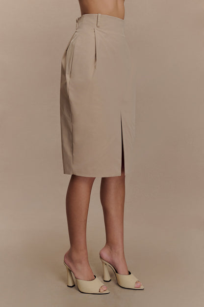 Jupe mi-longueur Vera en twill avec fente avant - Camel