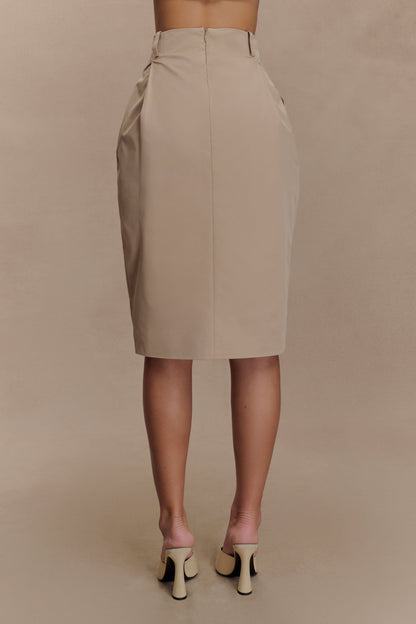 Jupe mi-longueur Vera en twill avec fente avant - Camel
