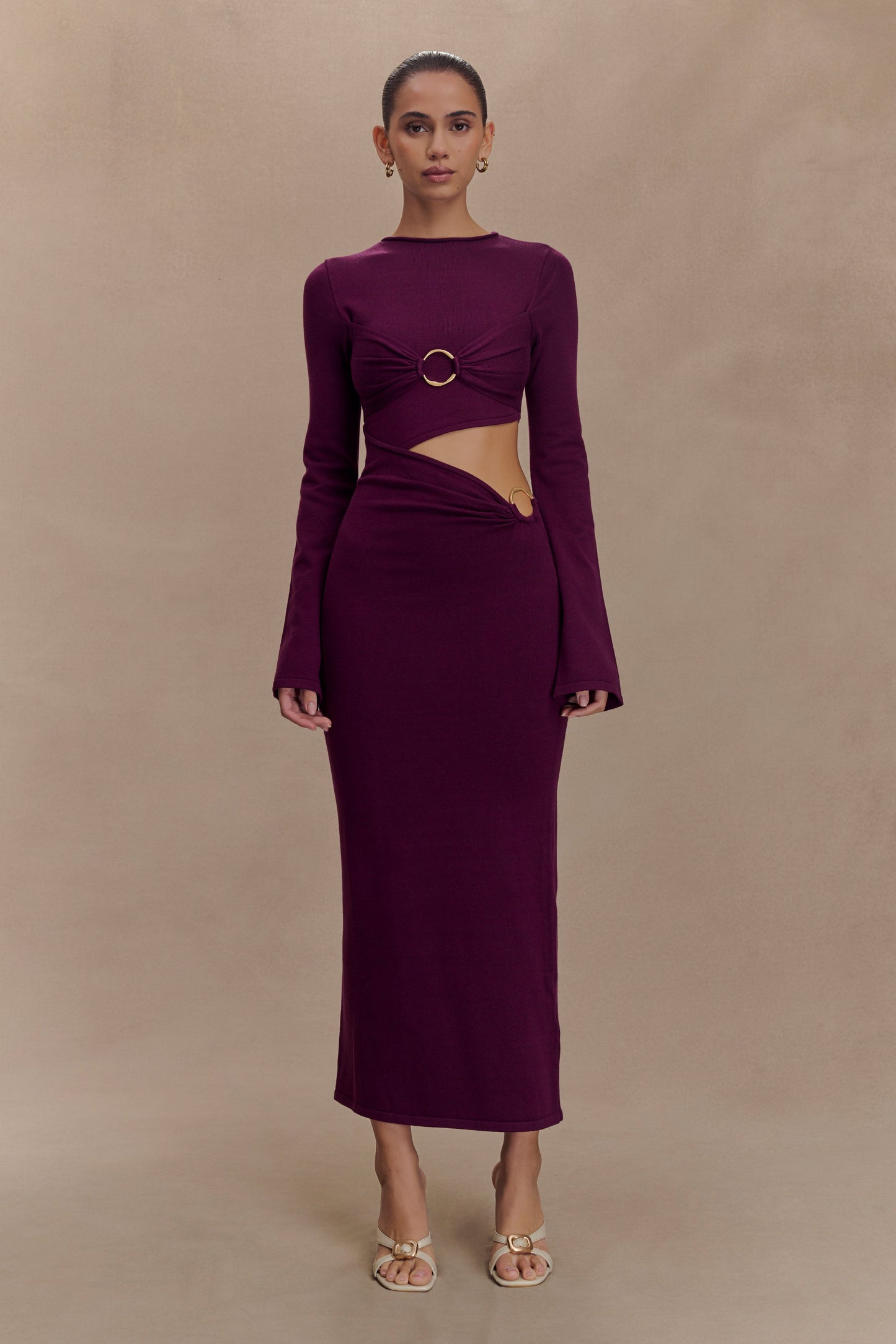 Robe mi-longue en jersey à manches longues Azariah - Prune