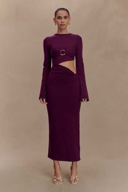 Robe mi-longue en jersey à manches longues Azariah - Prune