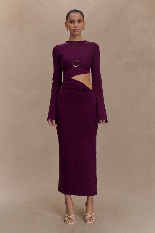 Robe mi-longue en jersey à manches longues Azariah - Prune