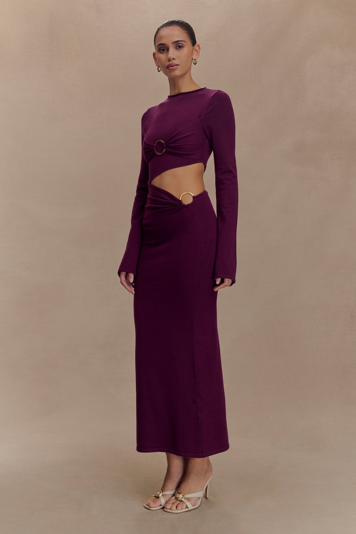 Robe mi-longue en jersey à manches longues Azariah - Prune