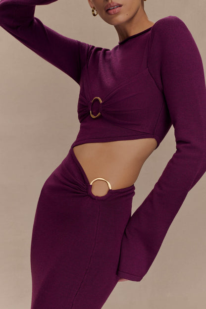 Robe mi-longue en jersey à manches longues Azariah - Prune