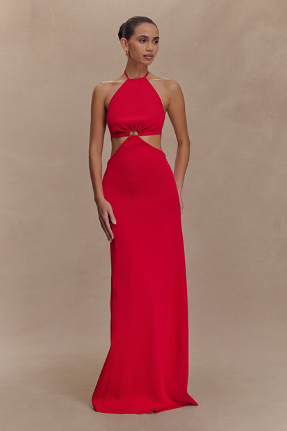 Marlowe Robe Maxi Tricotée à Manches Frangées - Rouge