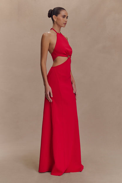 Marlowe Robe Maxi Tricotée à Manches Frangées - Rouge