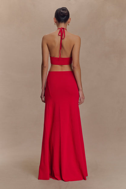 Marlowe Robe Maxi Tricotée à Manches Frangées - Rouge