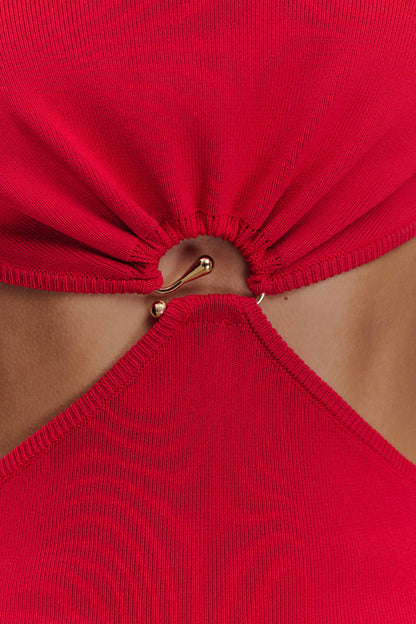Marlowe Robe Maxi Tricotée à Manches Frangées - Rouge
