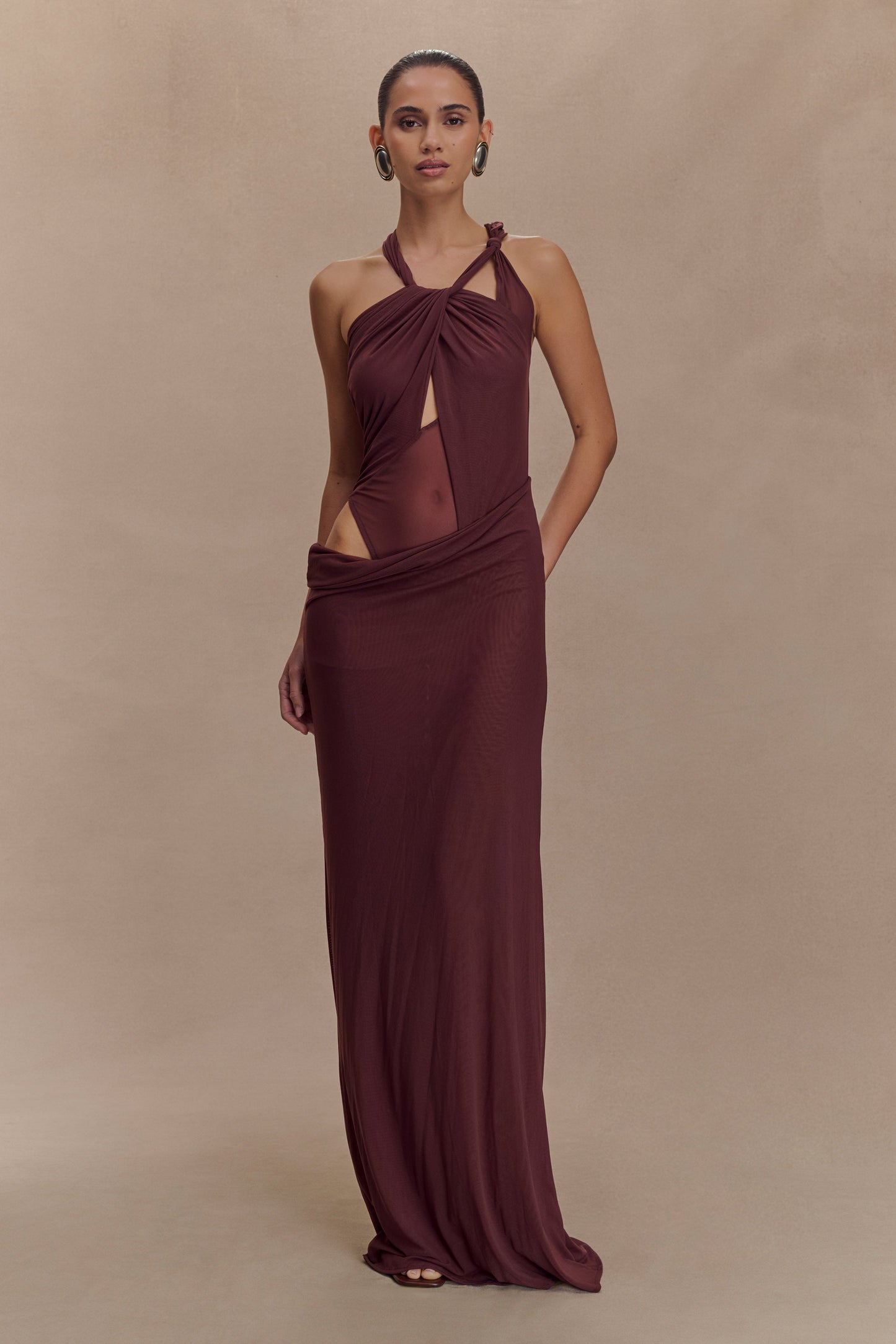 Robe Maxi en Maille à Nœuds Edwina - Brun-Rouge