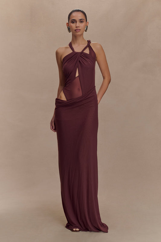 Robe Maxi en Maille à Nœuds Edwina - Brun-Rouge