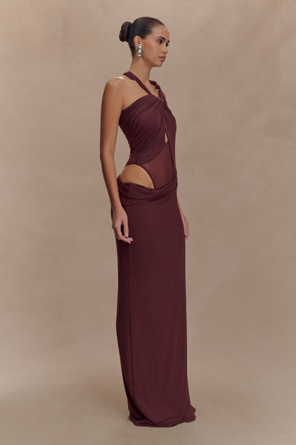 Robe Maxi en Maille à Nœuds Edwina - Brun-Rouge