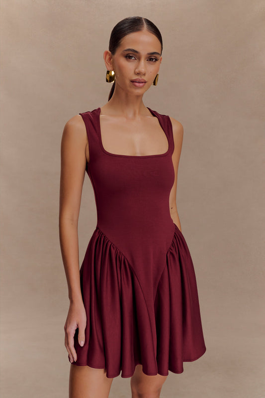 Mini-robe en jersey scuba Sharon - Vin rouge