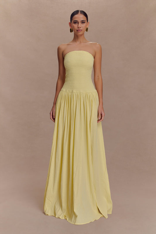 Maureen Robe Maxi en Coton à Plis - Citron