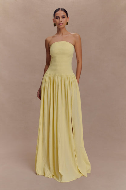 Maureen Robe Maxi en Coton à Plis - Citron