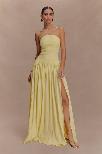 Maureen Robe Maxi en Coton à Plis - Citron