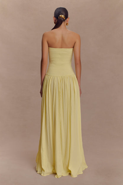 Maureen Robe Maxi en Coton à Plis - Citron
