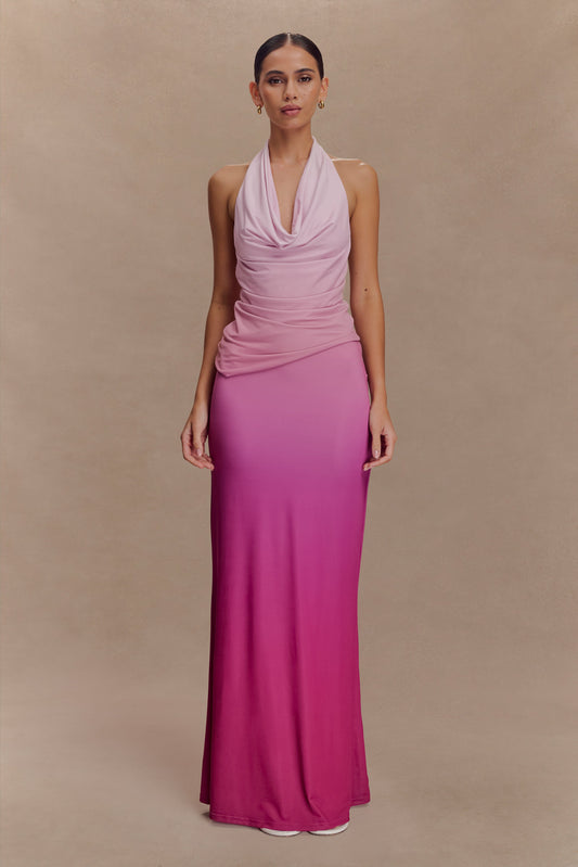 Jupe Maxi Bruna en Mousseline de Soie - Rose Ombré