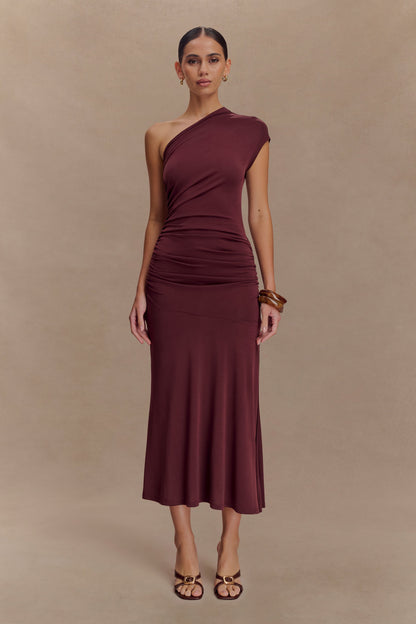 Robe midi asymétrique en jersey pêche de Chloe - Brun-rouge