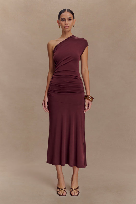 Robe midi asymétrique en jersey pêche de Chloe - Brun-rouge