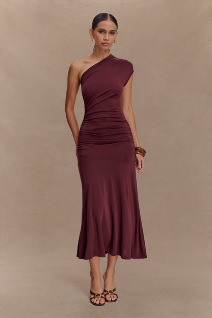 Robe midi asymétrique en jersey pêche de Chloe - Brun-rouge